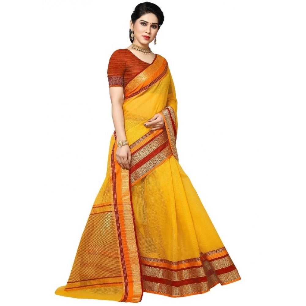 Pretty Kota Doria Cotton Border Saree With Blouse piece