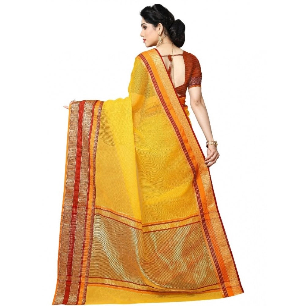 Pretty Kota Doria Cotton Border Saree With Blouse piece