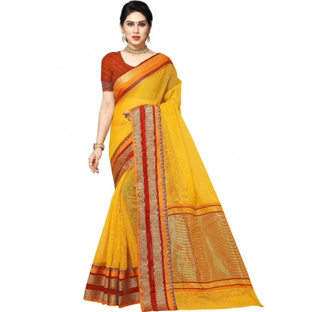 Pretty Kota Doria Cotton Border Saree With Blouse piece