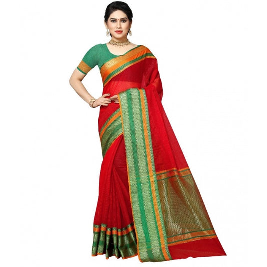 Pretty Kota Doria Cotton Border Saree With Blouse piece