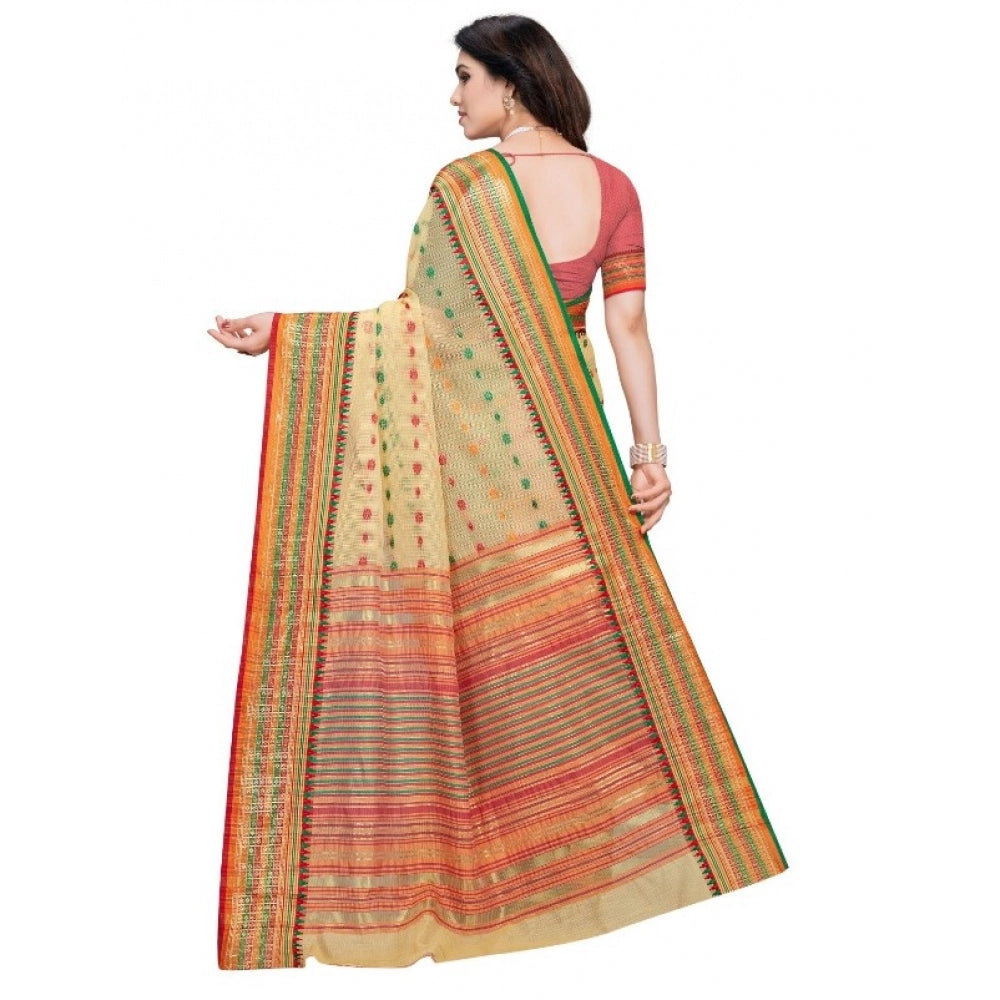 Pretty Kota Doria Cotton Woven Butta Saree With Blouse piece