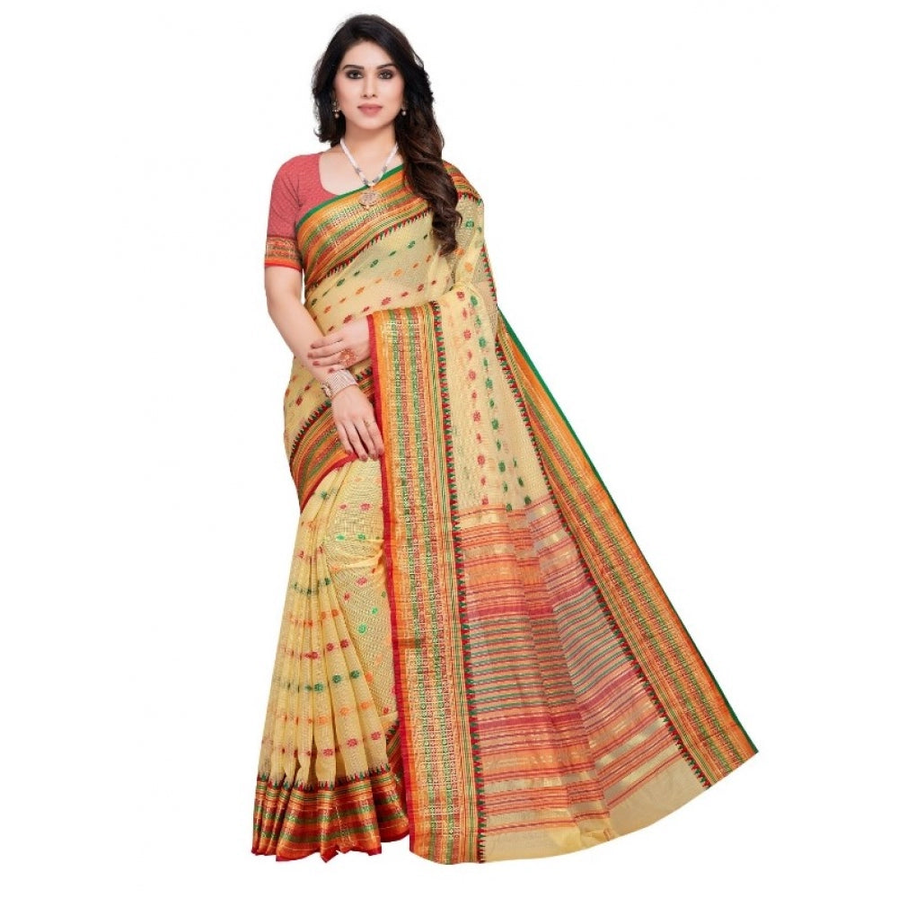 Pretty Kota Doria Cotton Woven Butta Saree With Blouse piece