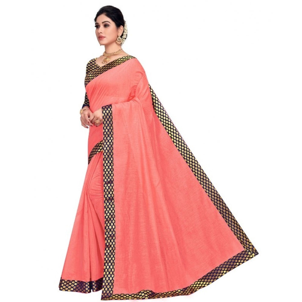 Pretty Chanderi Cotton Lace Border Saree With Blouse piece