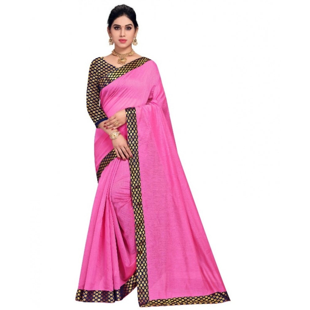 Pretty Chanderi Cotton Lace Border Saree With Blouse piece