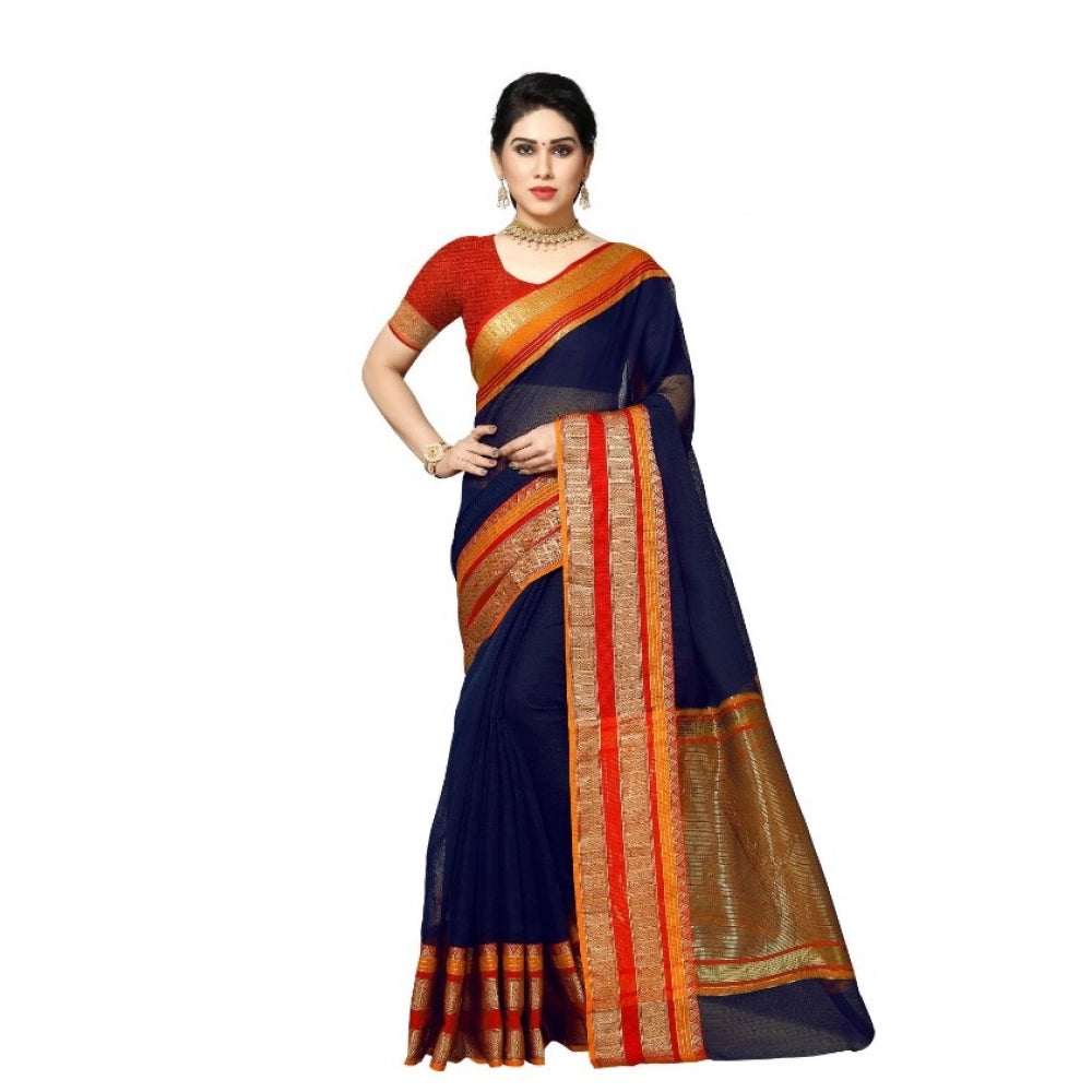 Pretty Kota Doria Cotton Border Saree With Blouse piece