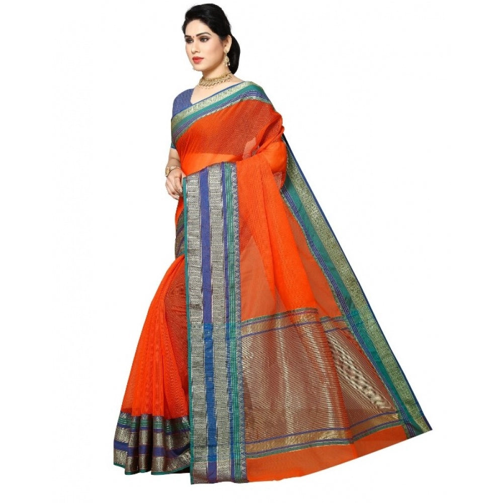 Pretty Kota Doria Cotton Border Saree With Blouse piece