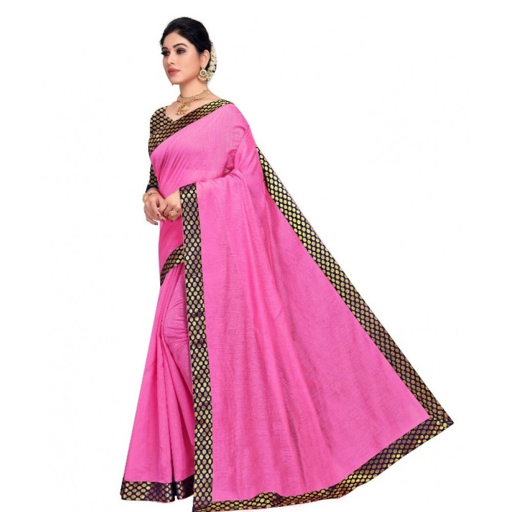 Pretty Chanderi Cotton Lace Border Saree With Blouse piece