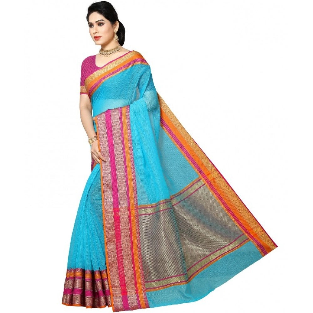 Pretty Kota Doria Cotton Border Saree With Blouse piece