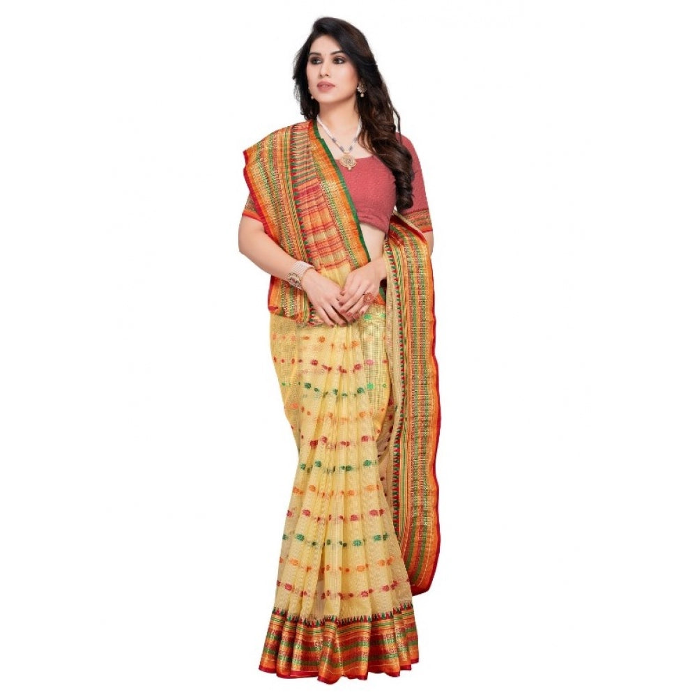 Pretty Kota Doria Cotton Woven Butta Saree With Blouse piece