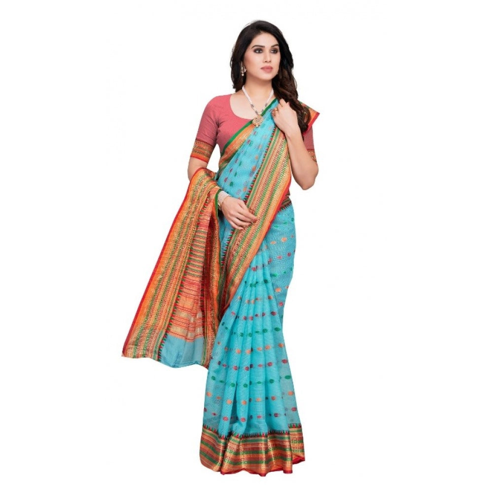 Pretty Kota Doria Cotton Woven Butta Saree With Blouse piece