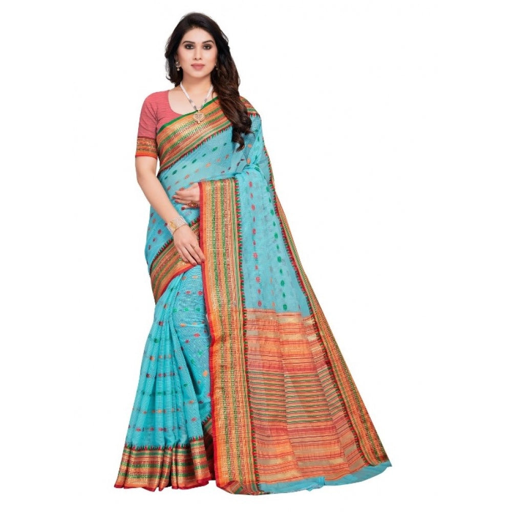 Pretty Kota Doria Cotton Woven Butta Saree With Blouse piece