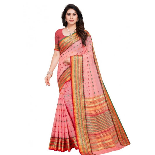 Pretty Kota Doria Cotton Woven Butta Saree With Blouse piece