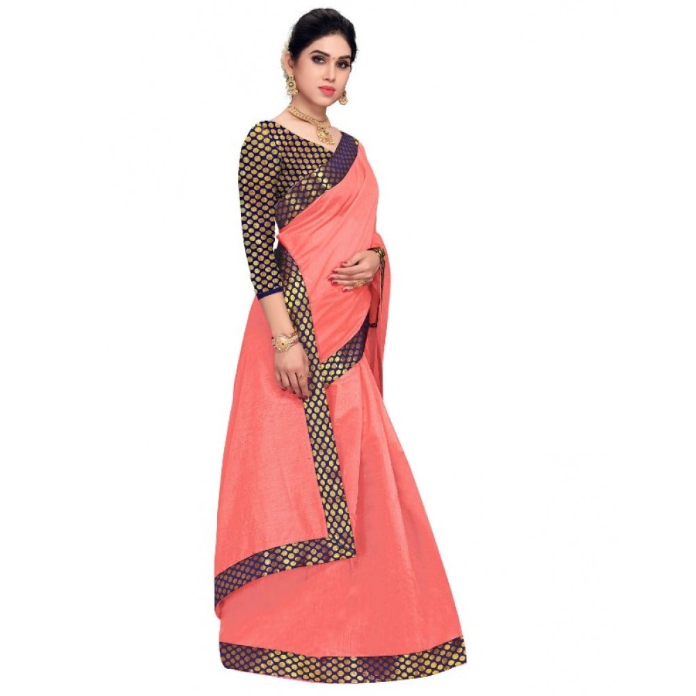 Pretty Chanderi Cotton Lace Border Saree With Blouse piece