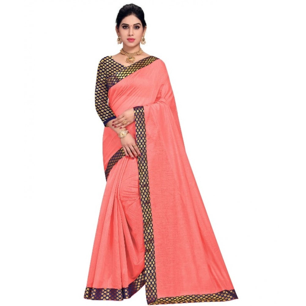 Pretty Chanderi Cotton Lace Border Saree With Blouse piece