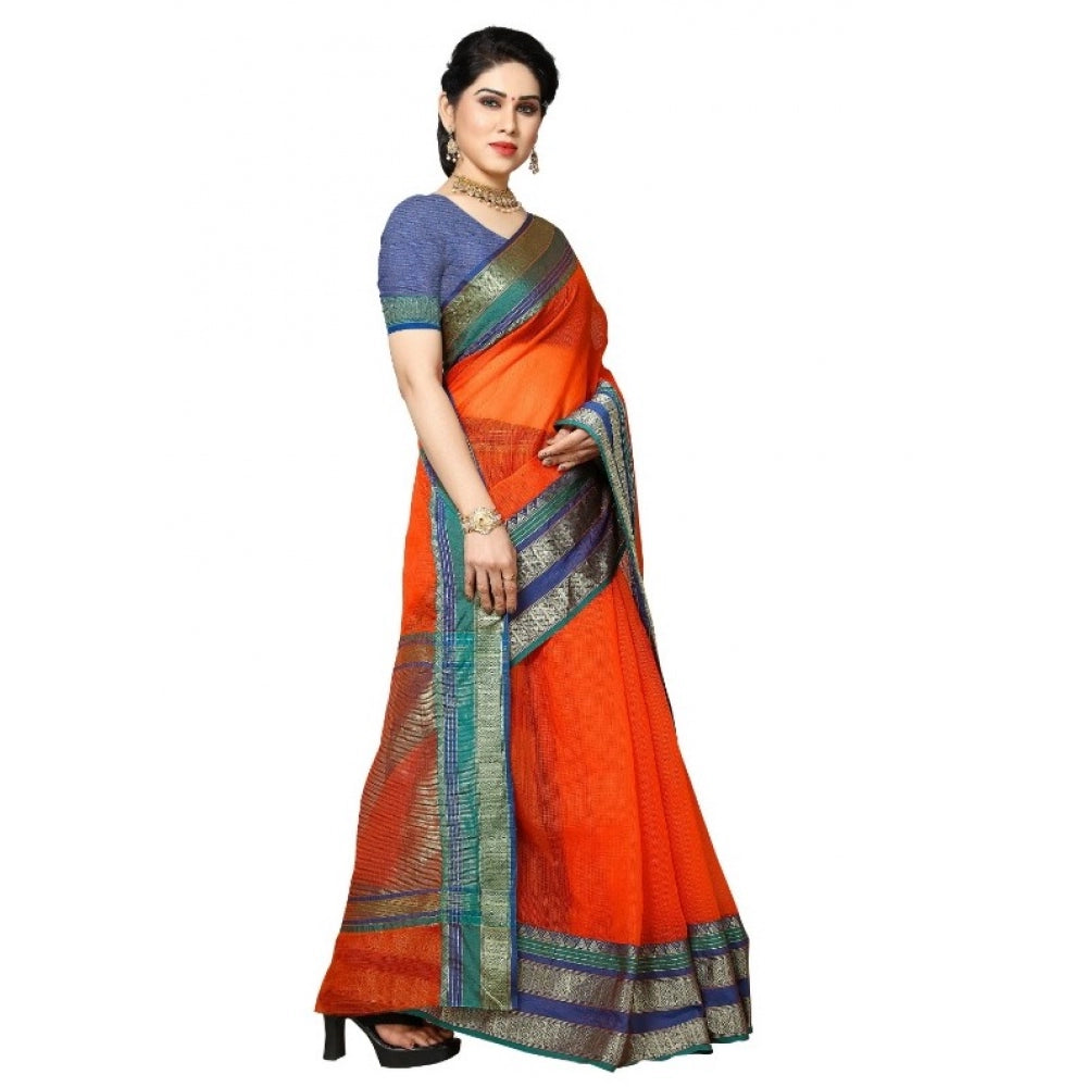 Pretty Kota Doria Cotton Border Saree With Blouse piece