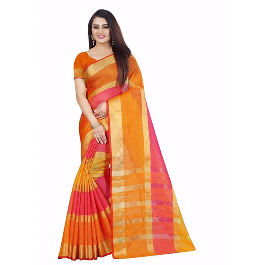 Pretty Kota Doria Cotton Plain Saree With Blouse piece