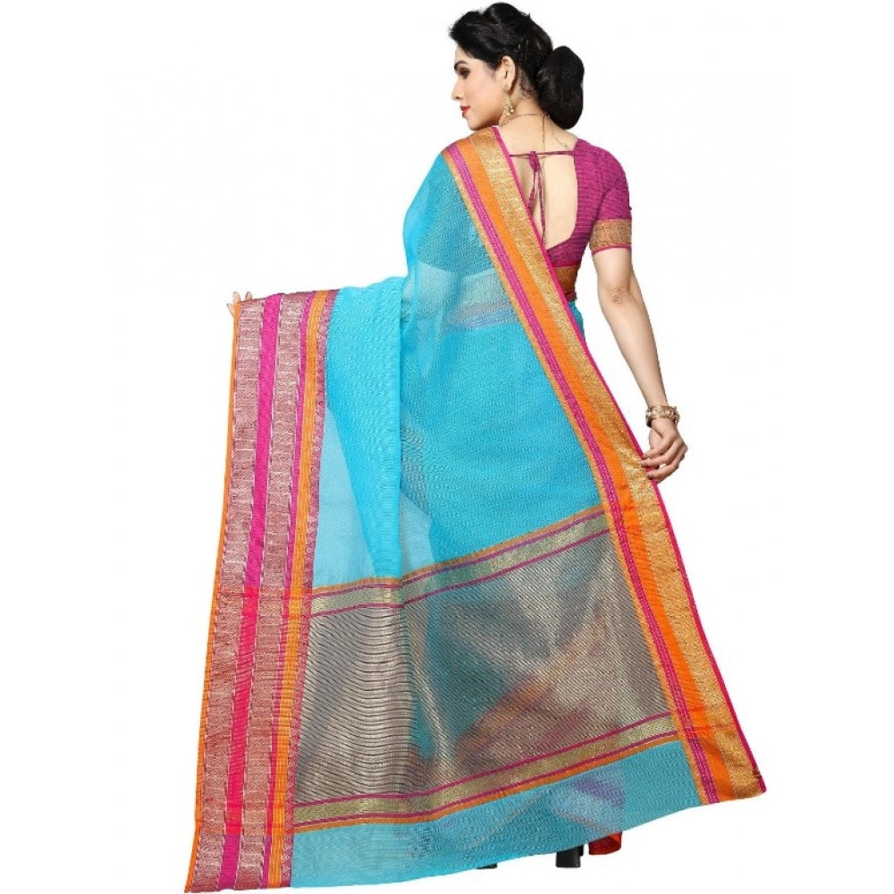 Pretty Kota Doria Cotton Border Saree With Blouse piece