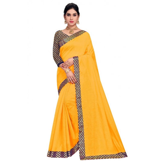 Pretty Chanderi Cotton Lace Border Saree With Blouse piece