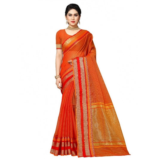 Pretty Kota Doria Cotton Border Saree With Blouse piece