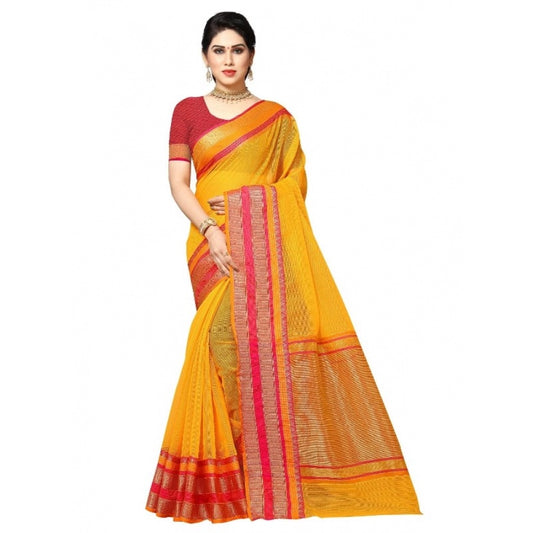 Pretty Kota Doria Cotton Border Saree With Blouse piece