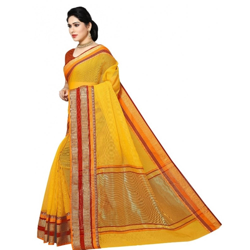 Pretty Kota Doria Cotton Border Saree With Blouse piece