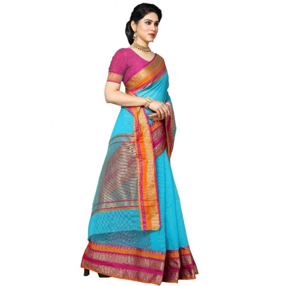 Pretty Kota Doria Cotton Border Saree With Blouse piece