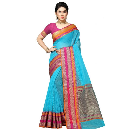 Pretty Kota Doria Cotton Border Saree With Blouse piece