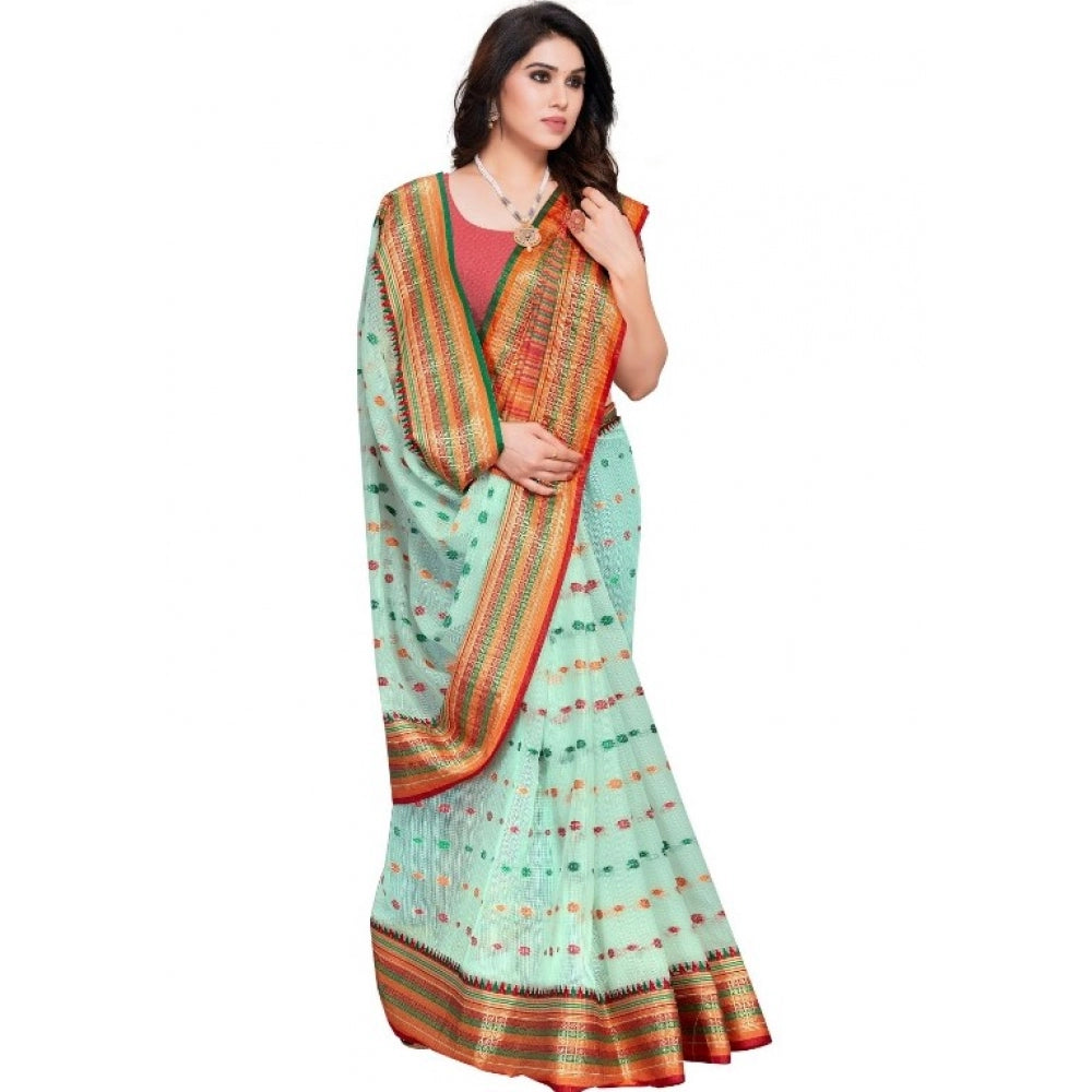 Pretty Kota Doria Cotton Woven Butta Saree With Blouse piece