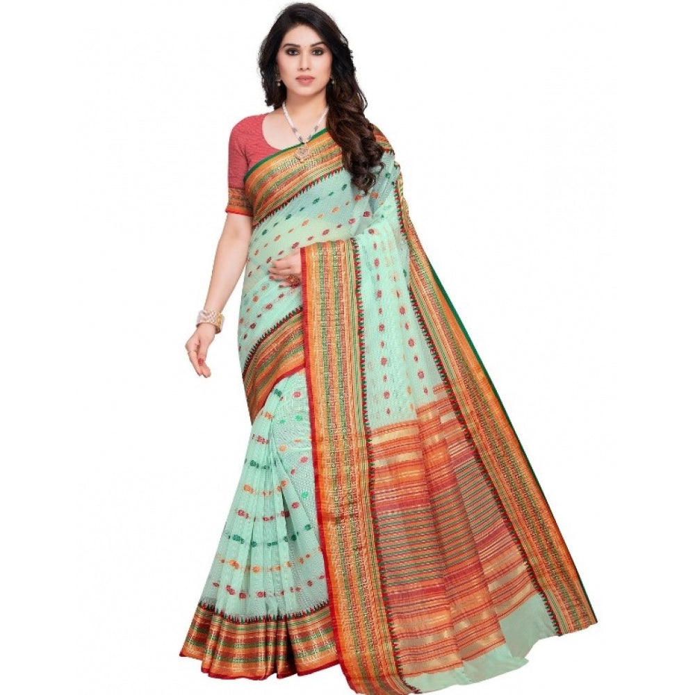 Pretty Kota Doria Cotton Woven Butta Saree With Blouse piece