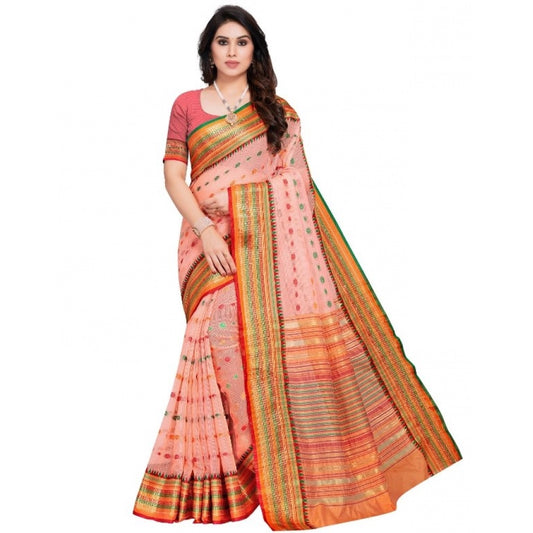 Pretty Kota Doria Cotton Woven Butta Saree With Blouse piece