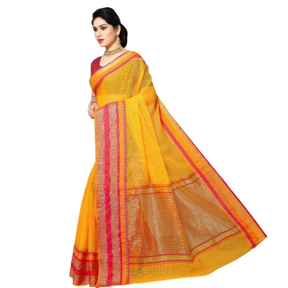 Pretty Kota Doria Cotton Border Saree With Blouse piece