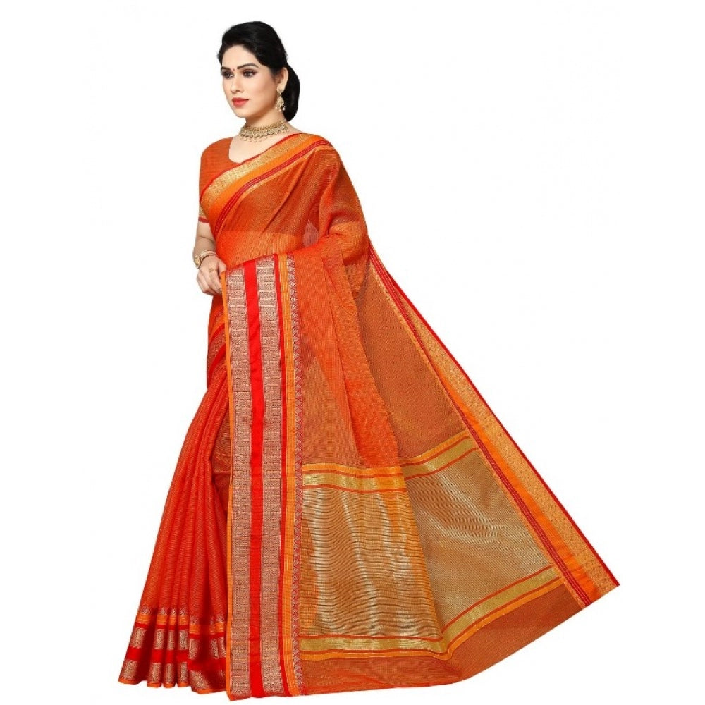 Pretty Kota Doria Cotton Border Saree With Blouse piece