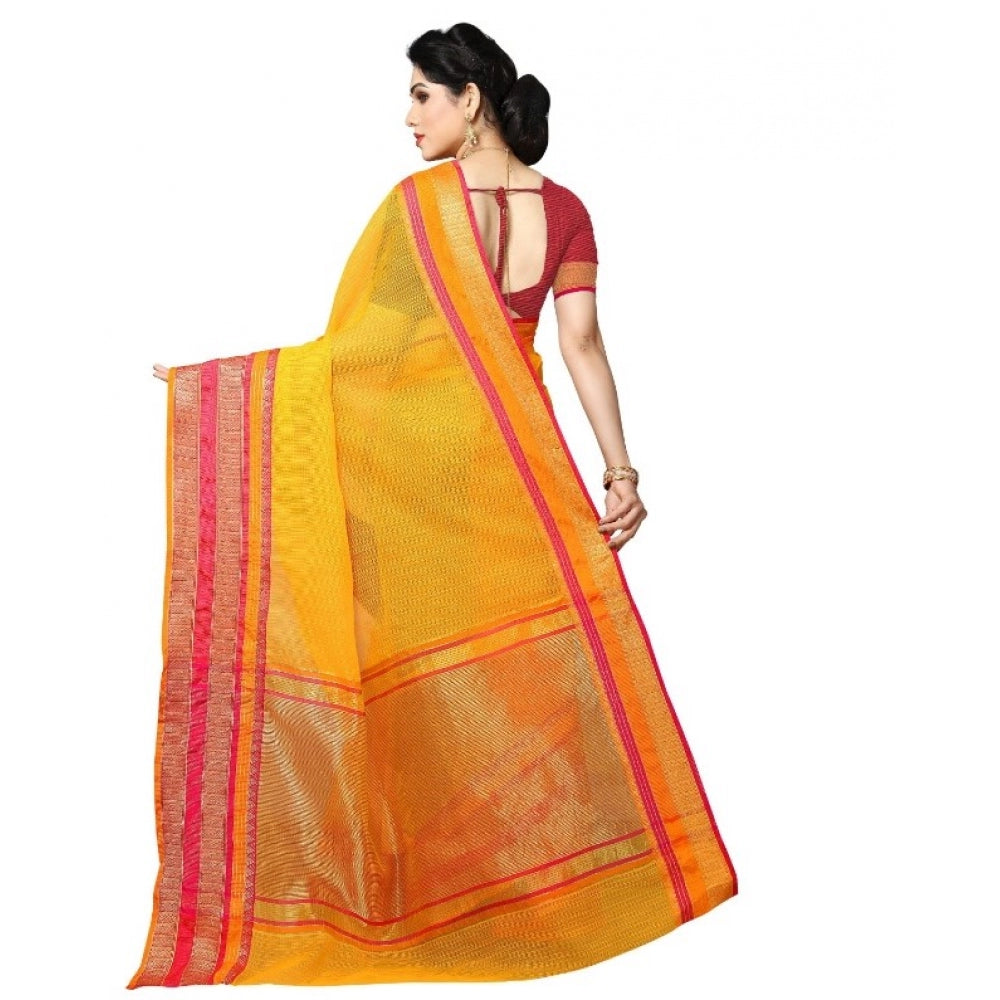 Pretty Kota Doria Cotton Border Saree With Blouse piece