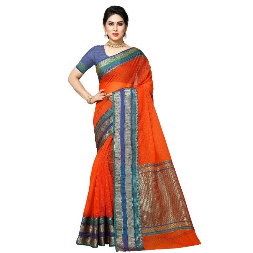 Pretty Kota Doria Cotton Border Saree With Blouse piece