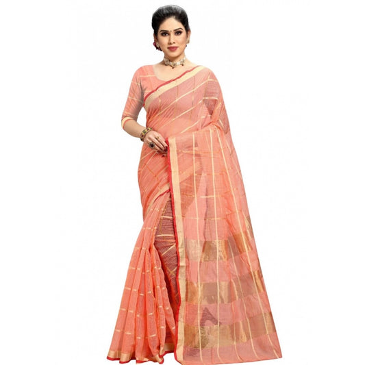 Pretty Kota Doria Cotton Checkered Saree With Blouse piece