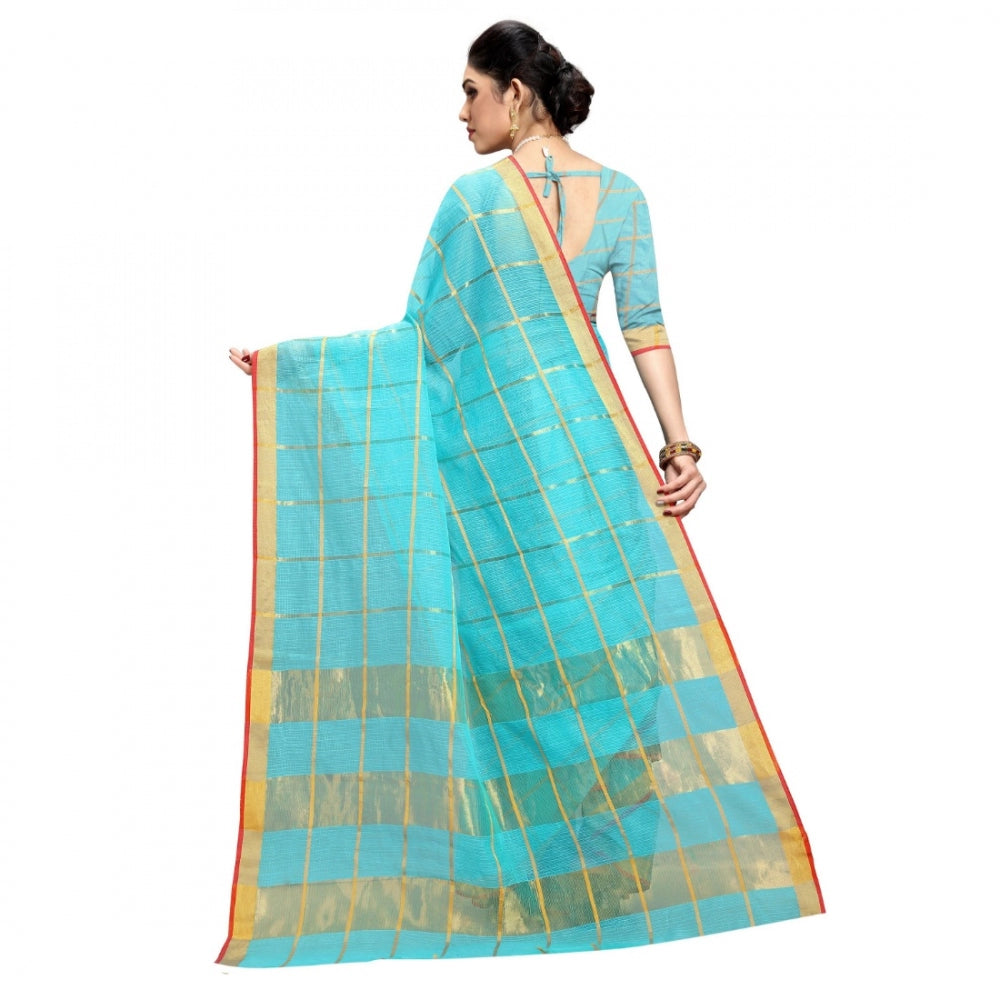 Pretty Kota Doria Cotton Checkered Saree With Blouse piece