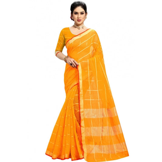 Pretty Kota Doria Cotton Checkered Saree With Blouse piece