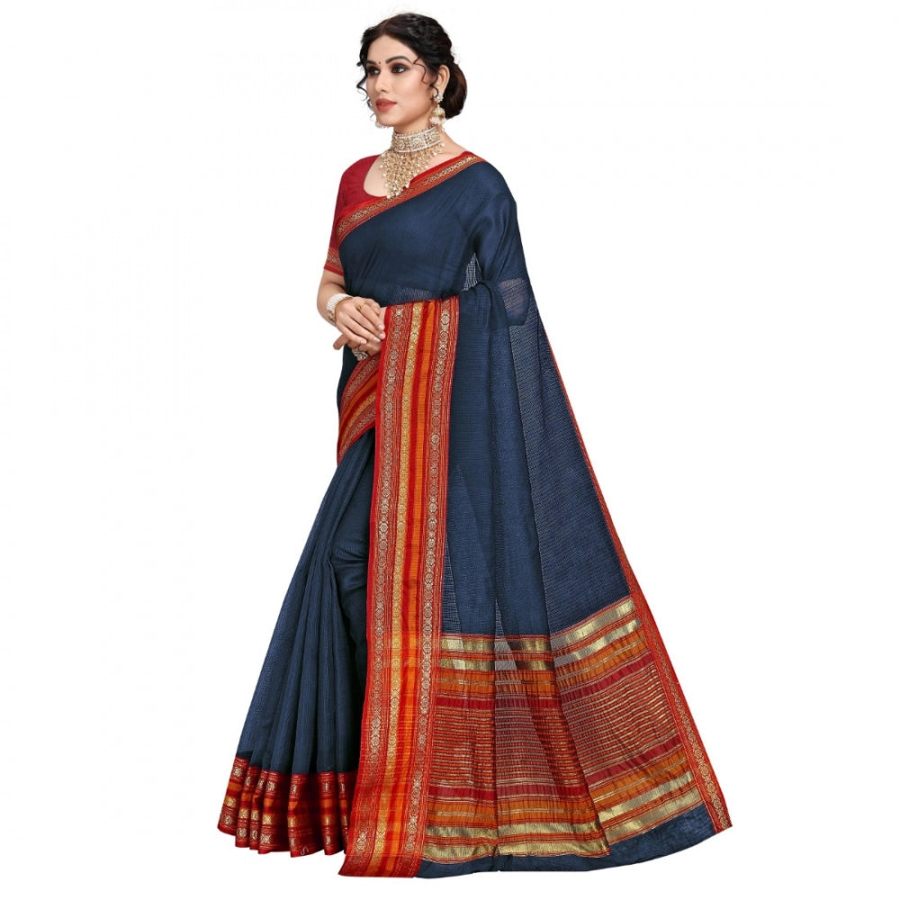 Pretty Kota Doria Cotton Bordered Saree With Blouse piece