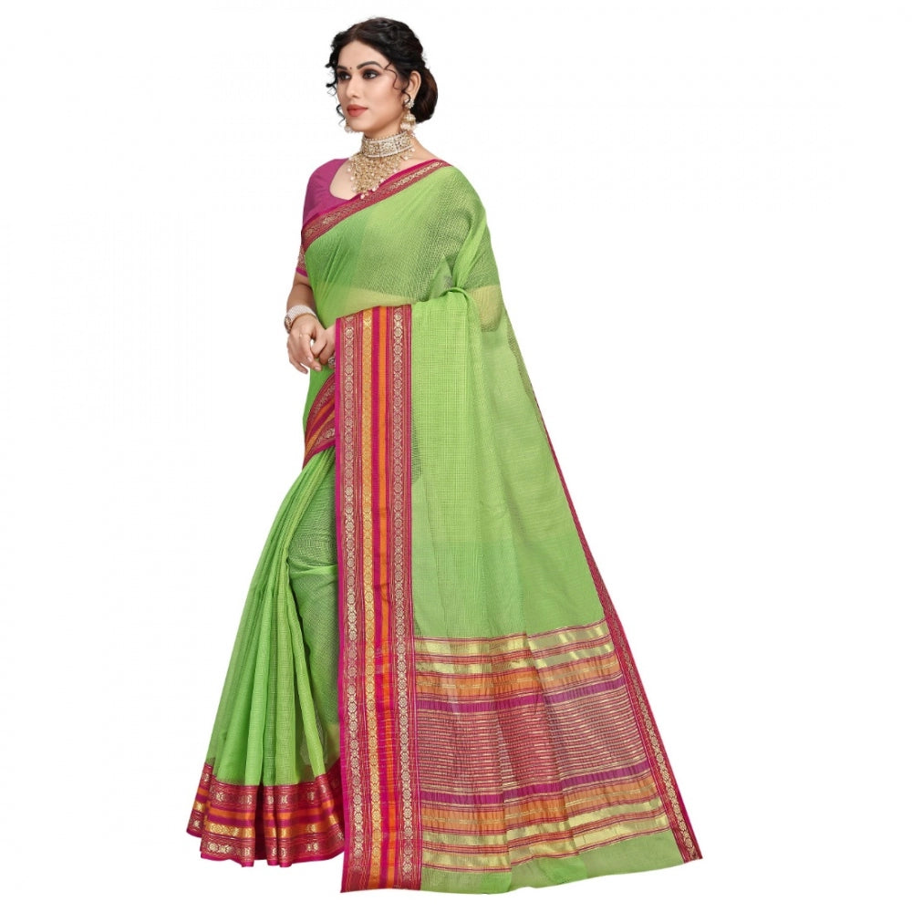 Pretty Kota Doria Cotton Bordered Saree With Blouse piece