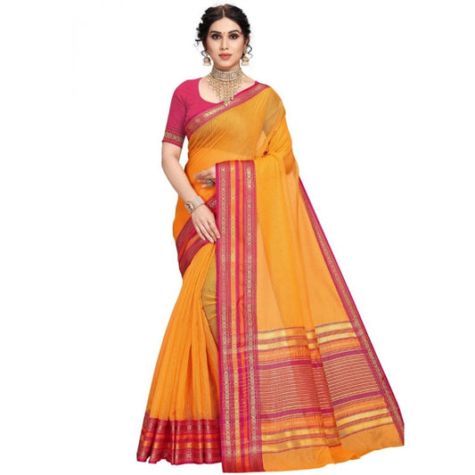 Pretty Kota Doria Cotton Bordered Saree With Blouse piece