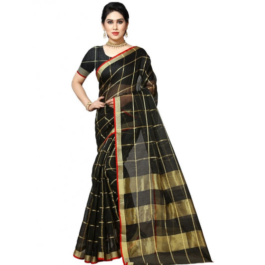 Pretty Kota Doria Cotton Checkered Saree With Blouse piece