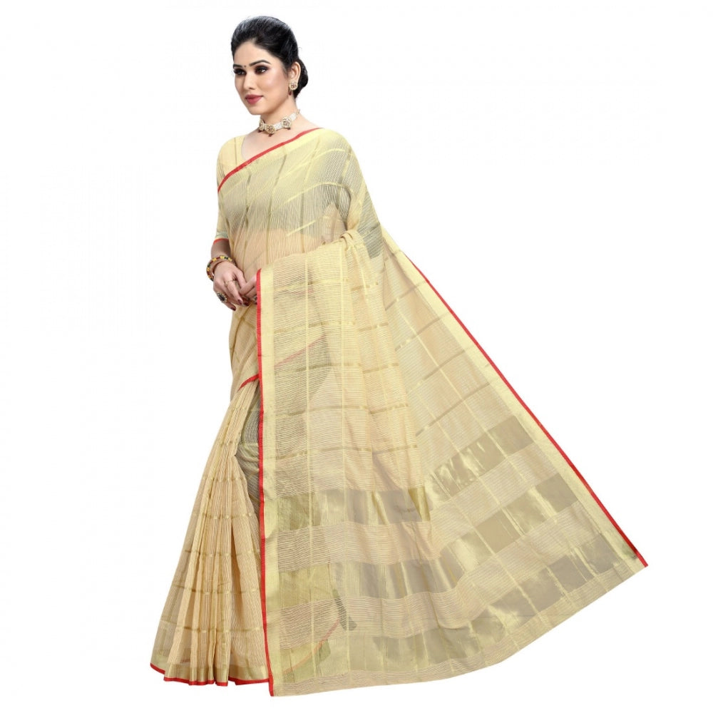 Pretty Kota Doria Cotton Checkered Saree With Blouse piece