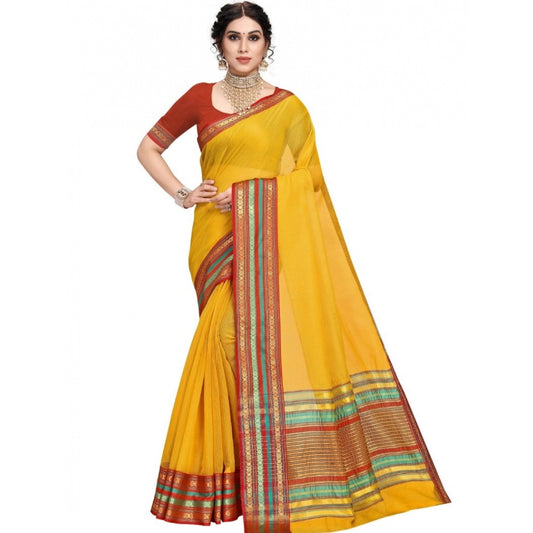 Pretty Kota Doria Cotton Bordered Saree With Blouse piece