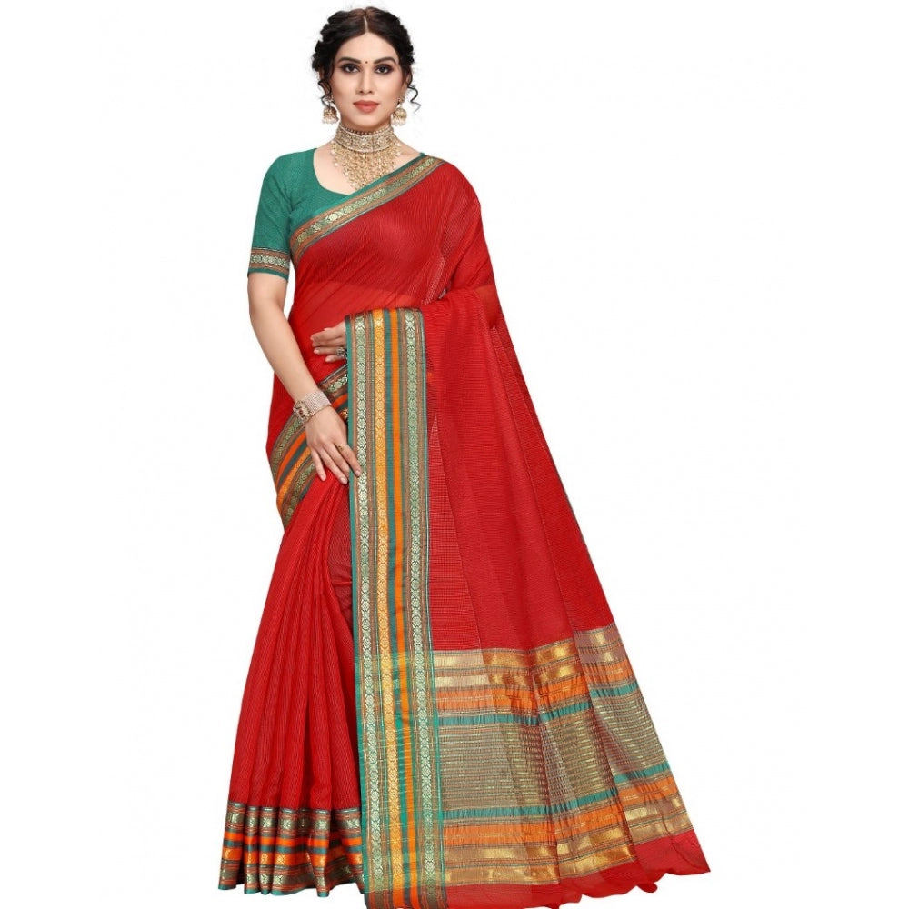 Pretty Kota Doria Cotton Bordered Saree With Blouse piece