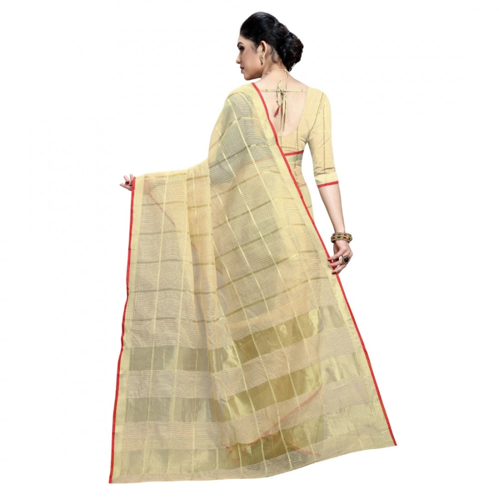 Pretty Kota Doria Cotton Checkered Saree With Blouse piece