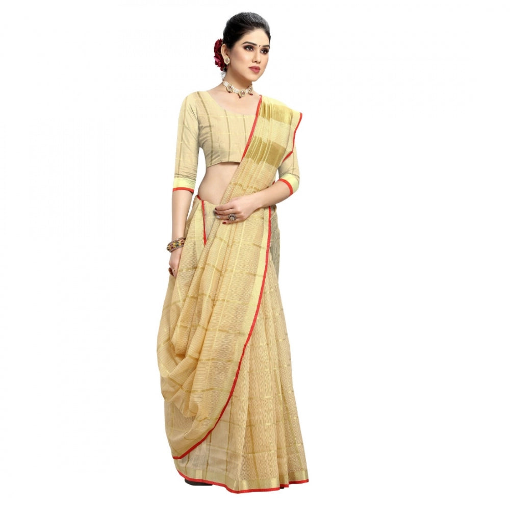 Pretty Kota Doria Cotton Checkered Saree With Blouse piece