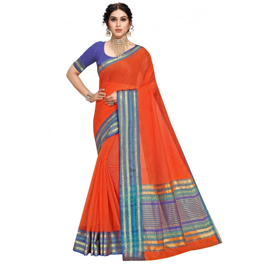 Pretty Kota Doria Cotton Bordered Saree With Blouse piece