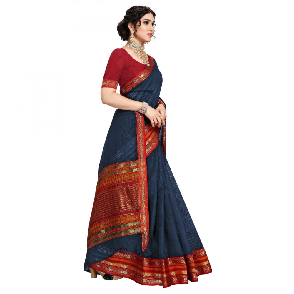 Pretty Kota Doria Cotton Bordered Saree With Blouse piece