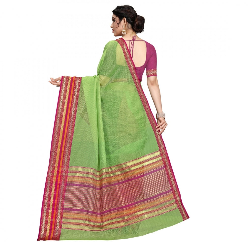 Pretty Kota Doria Cotton Bordered Saree With Blouse piece