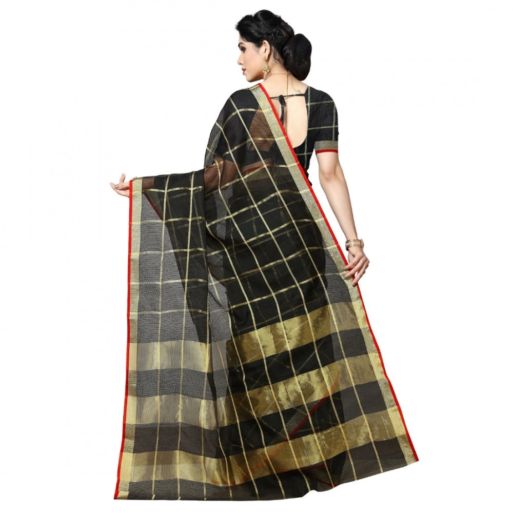 Pretty Kota Doria Cotton Checkered Saree With Blouse piece